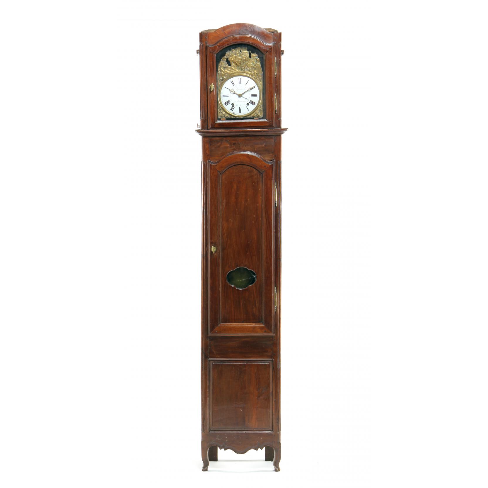 Appraisal: French Provincial Tall Case Clock th century walnut the hood