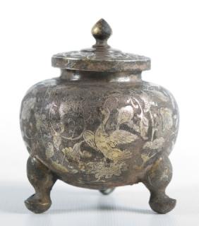 Appraisal: Song Dynasty Diminutive Iron Niello Censor Inlaid with gold and