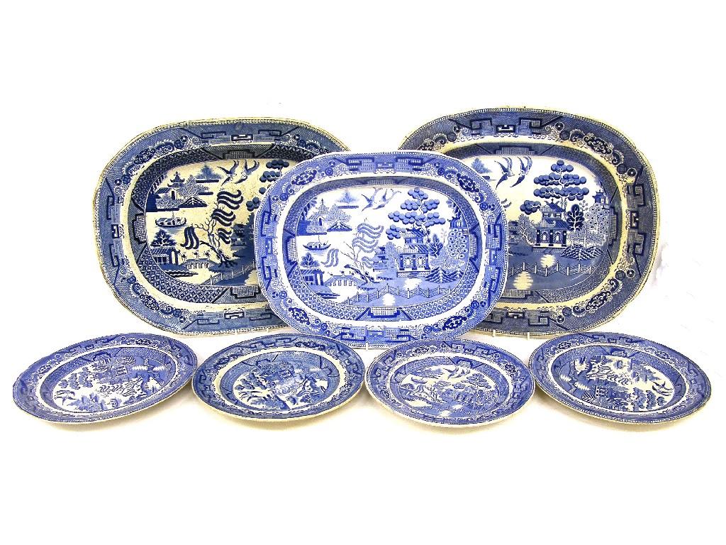 Appraisal: Three th century English Willow pattern blue and white meat