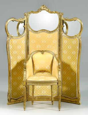 Appraisal: Louis XV style three-panel screen carved and gilt wood with