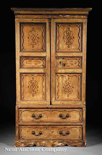 Appraisal: An Antique French Painted and Stenciled Pine Cabinet th c