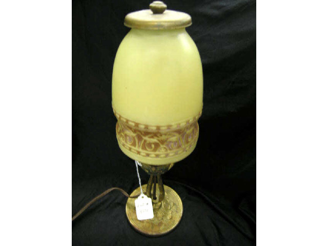 Appraisal: Antique Art Glass Boudior Lamp bronzed base yellow shade