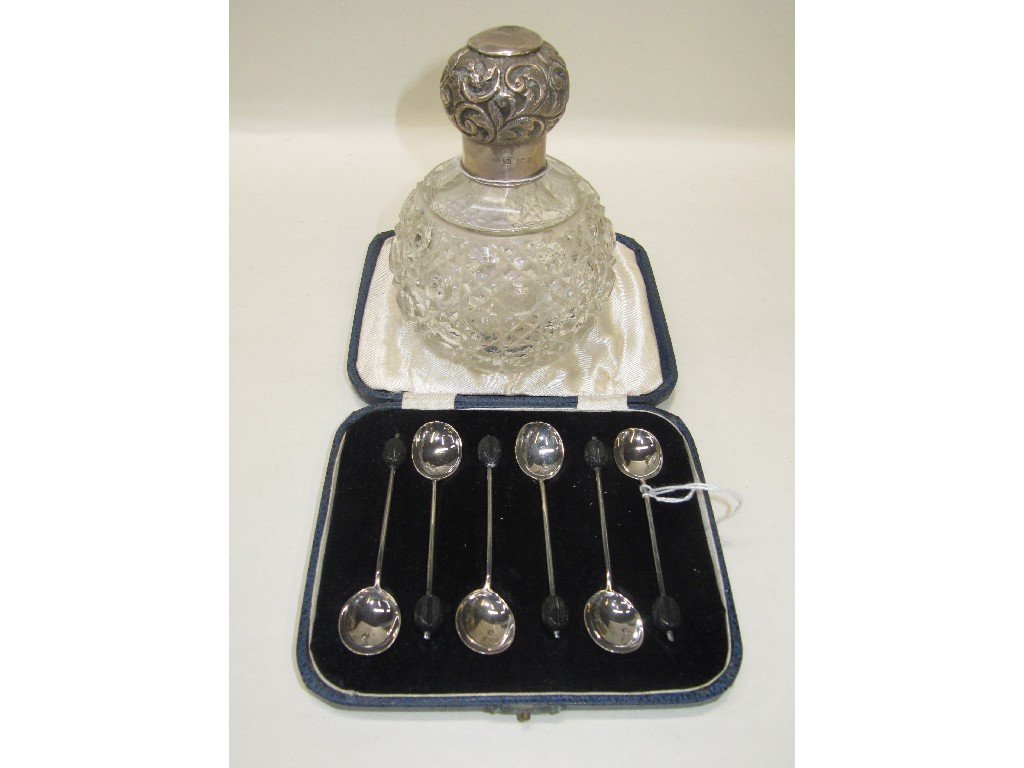 Appraisal: Lot comprising cased set of silver coffee bean spoons and