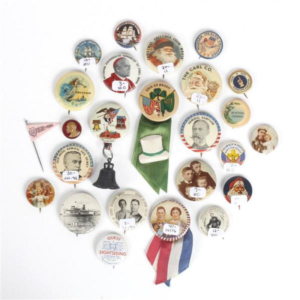 Appraisal: VINTAGE COMMEMORATIVE CHRISTMAS AND POLITICAL BUTTONS ADMIRAL SAMPSON GEO DEWEY