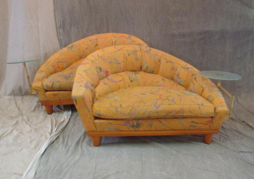 Appraisal: Pair of Midcentury Curved Back Love Seats with Brass Glass