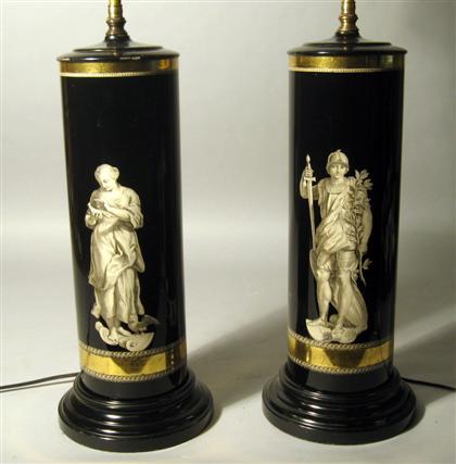 Appraisal: Pair of French Neoclassical style porcelain vases Cylindrical enameled with