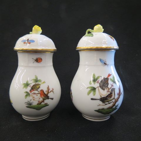 Appraisal: Herend Porcelain Rothschild Salt Pepper birds butterflies floral excellent