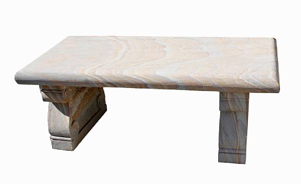 Appraisal: A pair of Renaissance style striated sandstone low tables Each