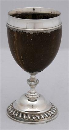 Appraisal: SILVER-MOUNTED COCONUT SHELL GOBLET Impressed IP in rectangle on underside