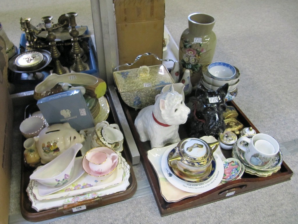 Appraisal: Lot comprising two wooden trays of assorted ceramics to include