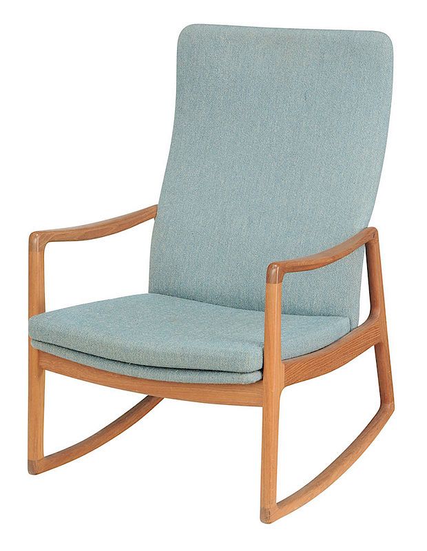 Appraisal: Ole Wanscher Teak Rocking Chair New York circa s upholstered