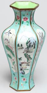 Appraisal: Chinese Hexagonal Painted Enamel Vase th century with panels of