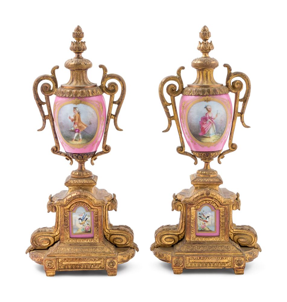 Appraisal: A Pair of Sevres Style Gilt Metal Mounted Painted Porcelain