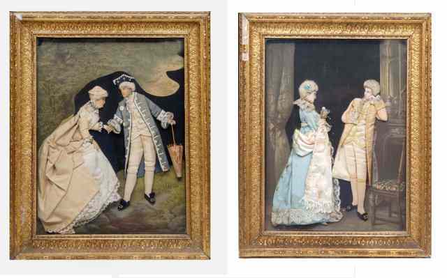 Appraisal: A PAIR OF DECORATIVE TH CENTURY PICTURES each worked in