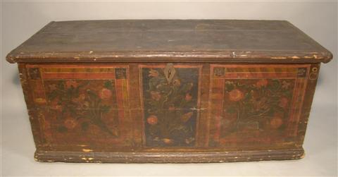 Appraisal: TRANSYLVANIAN HUNGARIAN PAINTED IMMIGRANT PEASANT CHEST inscribed the hinged rectangular