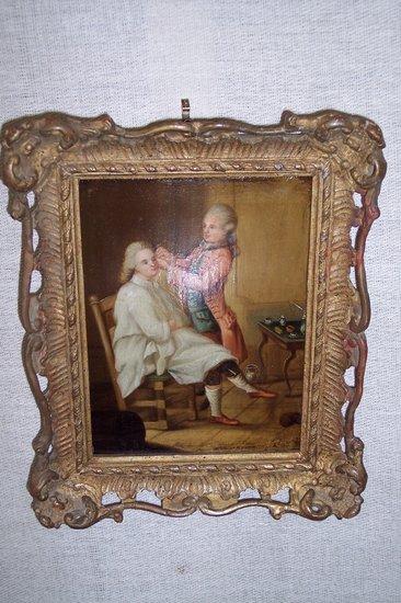 Appraisal: th Century French schoolServant dressing his Masteroil on panel cm