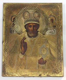 Appraisal: Russian hand painted icon Russian hand painted icon having a