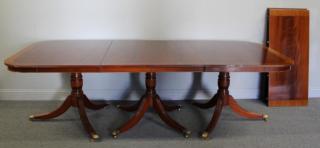 Appraisal: Fine Quality Banded Mahogany Triple Pedestal Dining With Leaves From