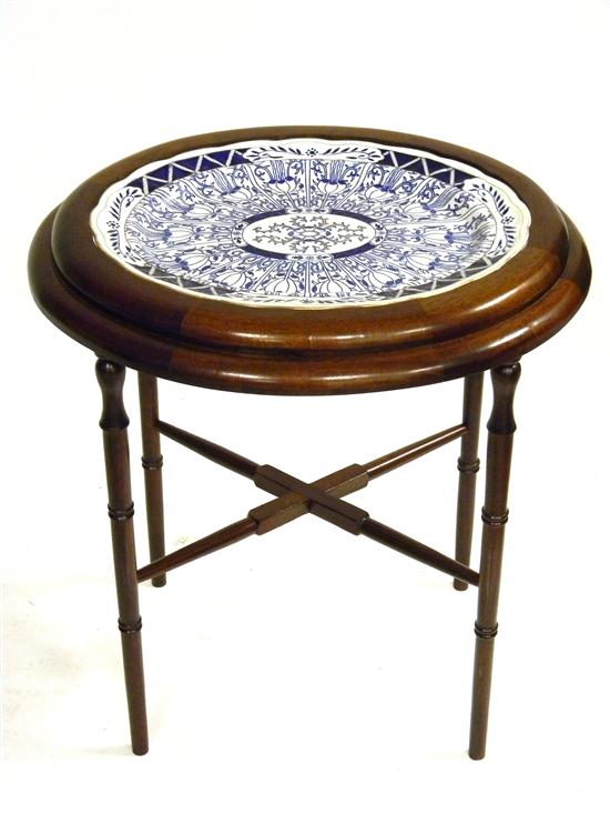 Appraisal: Oval stand platter on custom made mahogany base with bamboo