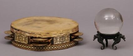 Appraisal: SYRIAN POLYCHROME AND BONE-INLAID TAMBOURINE Together with a glass sphere