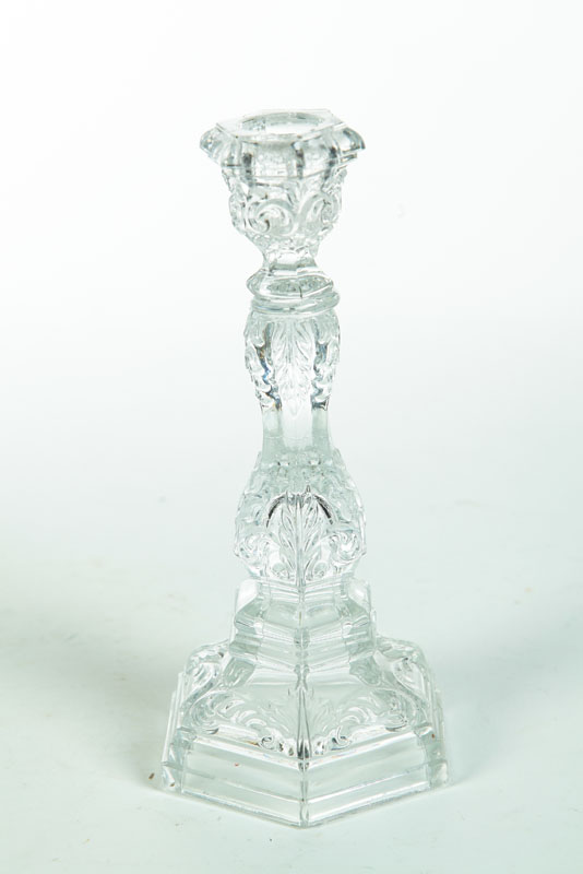 Appraisal: SANDWICH GLASS CANDLESTICK Massachusetts - Clear Acanthus pattern candlestick with