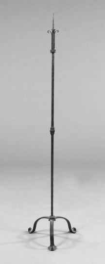 Appraisal: Tall Italian Wrought-Iron Tripodal Pricket Candlestick of torchere form the