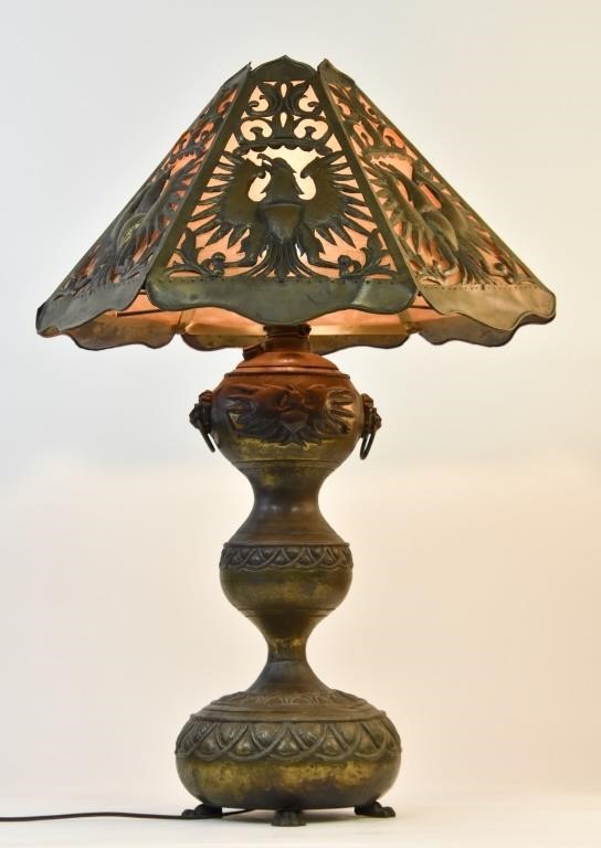 Appraisal: Large Continental brass oil lamp converted to electric h x