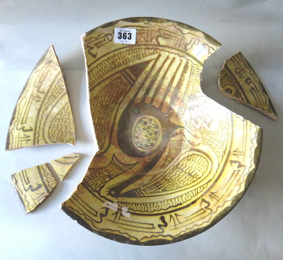 Appraisal: A large Nishapur conical pottery bowl Iran th century painted