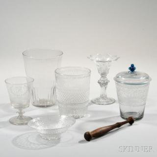 Appraisal: Six Blown Glass Table Items th century a mold-blown diamond