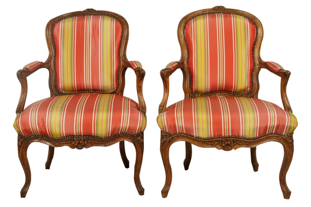 Appraisal: PAIR OF LOUIS XV STYLE WALNUT FAUTEUILSProvenance The Estate of