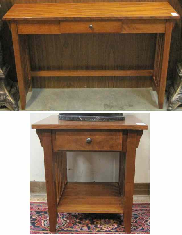 Appraisal: OAK LAMP AND SOFA TABLE SET American Arts Crafts design