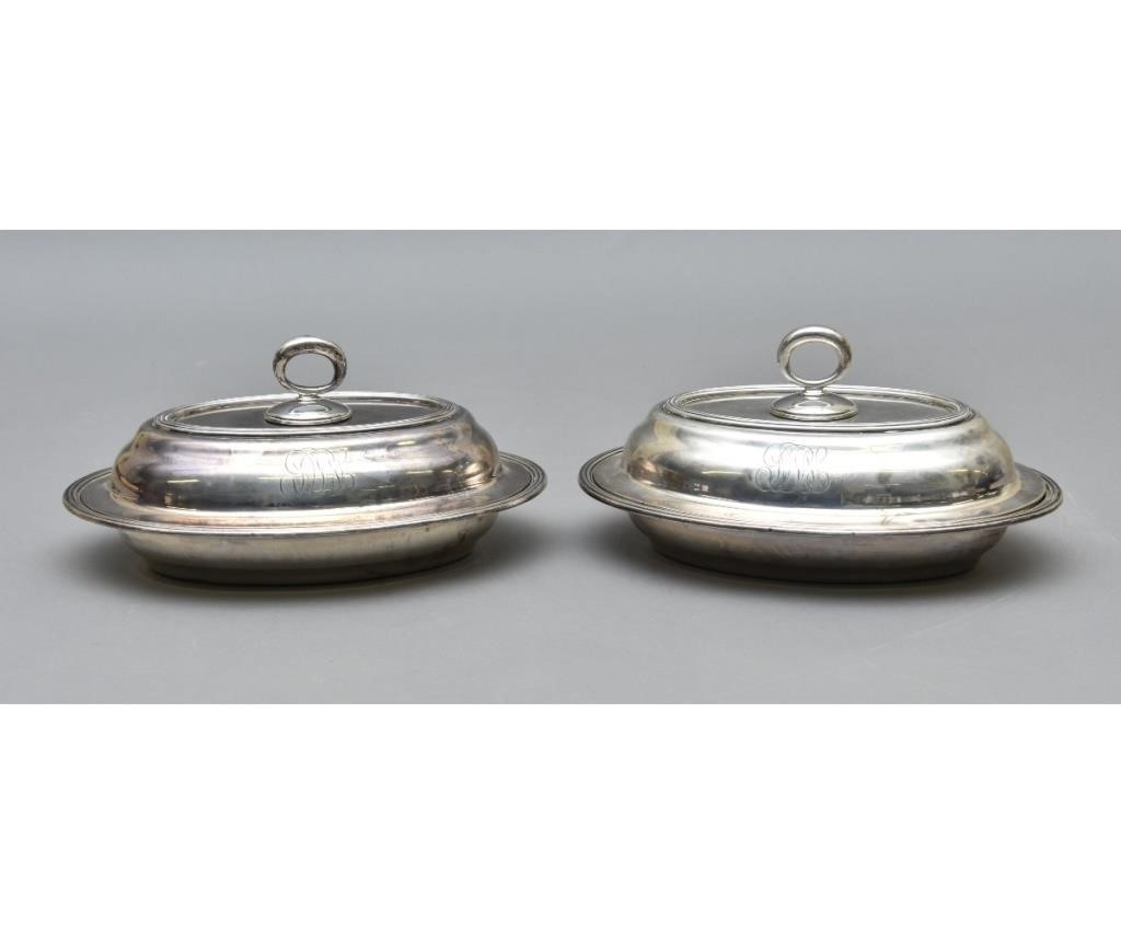 Appraisal: Pair of oval sterling silver covered vegetable dishes monogrammed h