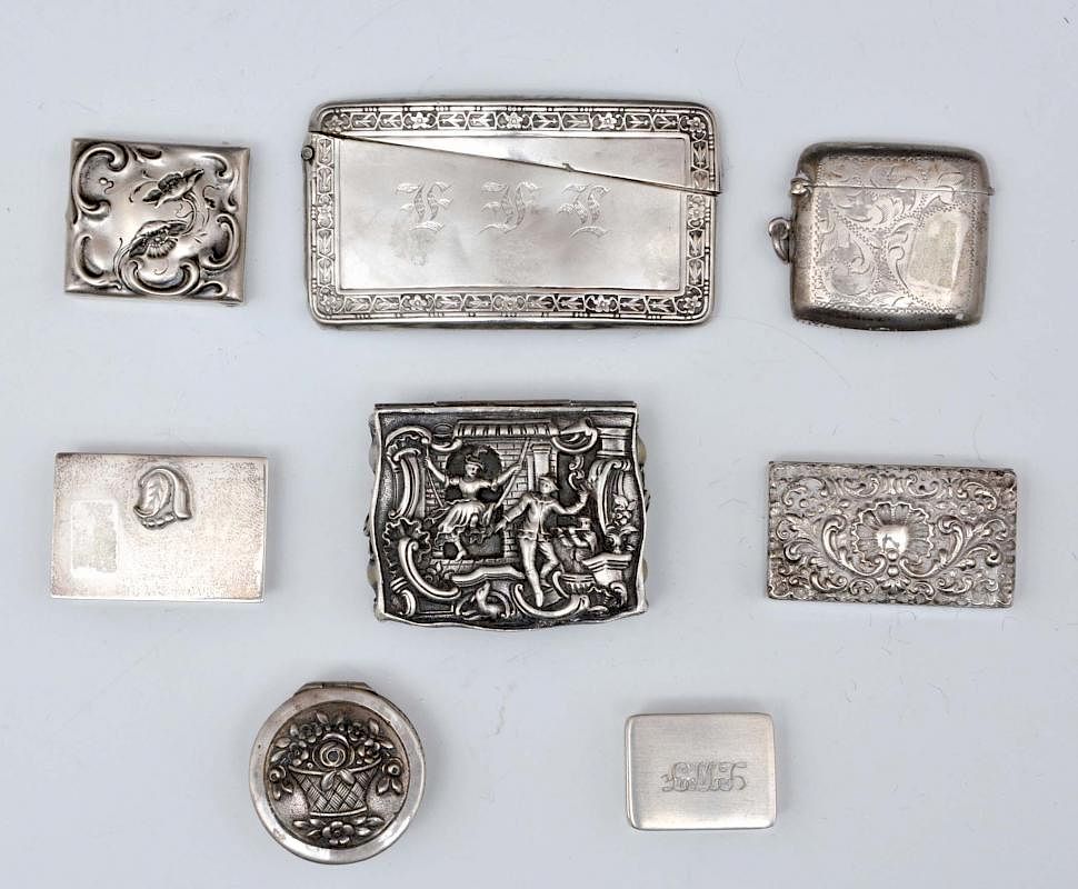 Appraisal: Grouping of various silver boxes Grouping of various boxes to