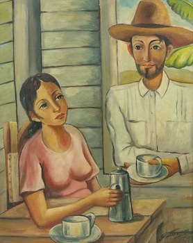 Appraisal: Antonio Gattorno Cuban - Man and woman having tea Oil