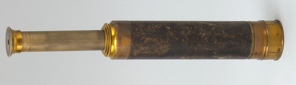 Appraisal: BRASS THREE-DRAW TELESCOPE American th CenturyWith leather covered barrel End