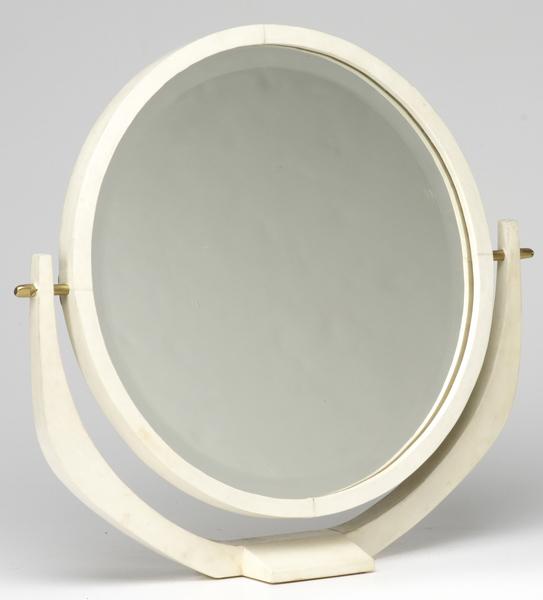 Appraisal: ART DECO Beveled vanity mirror on adjustable parchment-covered stand x