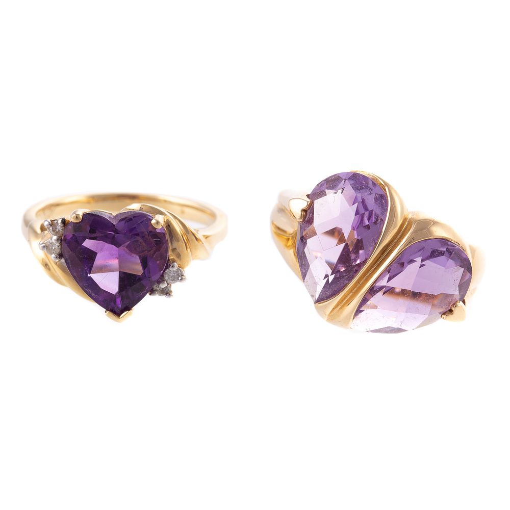 Appraisal: A Pair of Amethyst Heart Rings in K K yellow