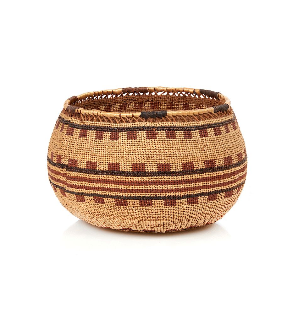 Appraisal: Hupa Basket Hupa basket with horizontal geometric bands and an