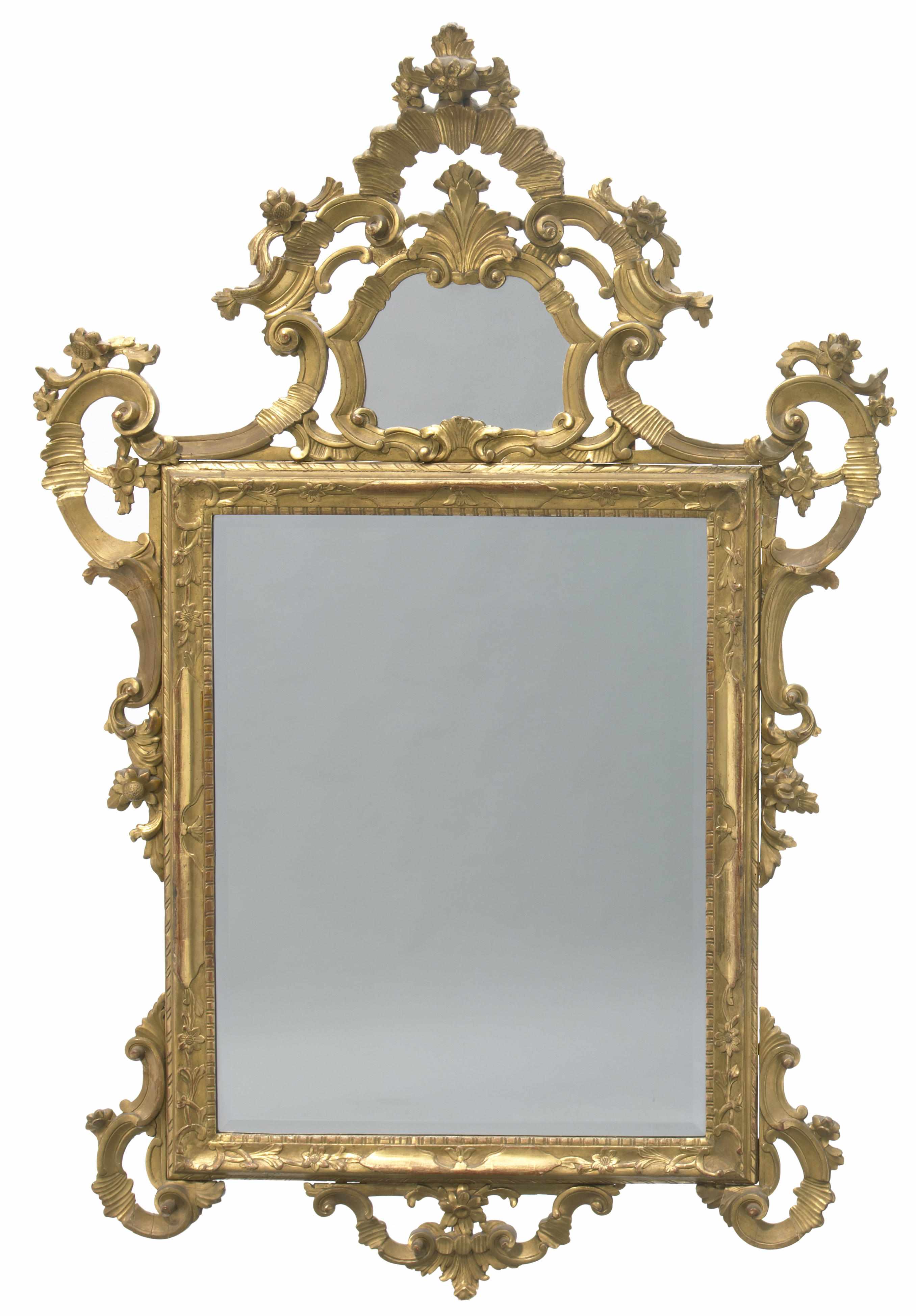 Appraisal: An Italian Rococo carved giltwood mirror incorporating antique and later