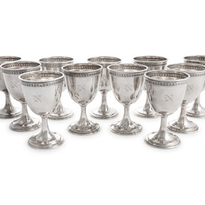 Appraisal: A Set of Twelve American Silver Goblets Maker's mark 'RD'