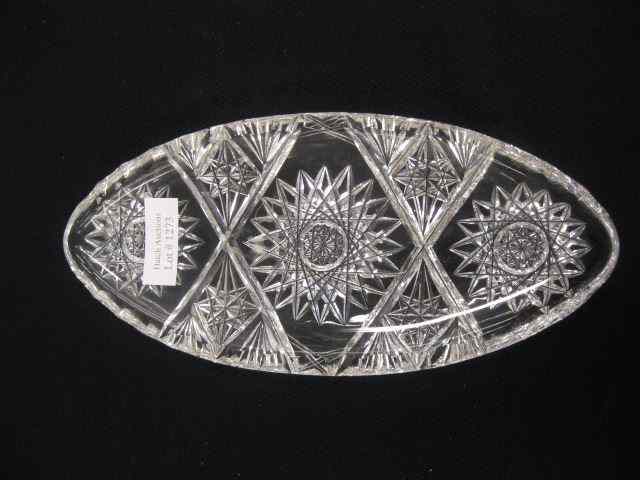 Appraisal: Cut Glass Oval Dish starburst fan '' x ''