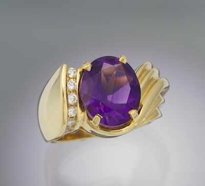 Appraisal: A Ladies' k Gold Amethyst and Diamond Ring k yellow