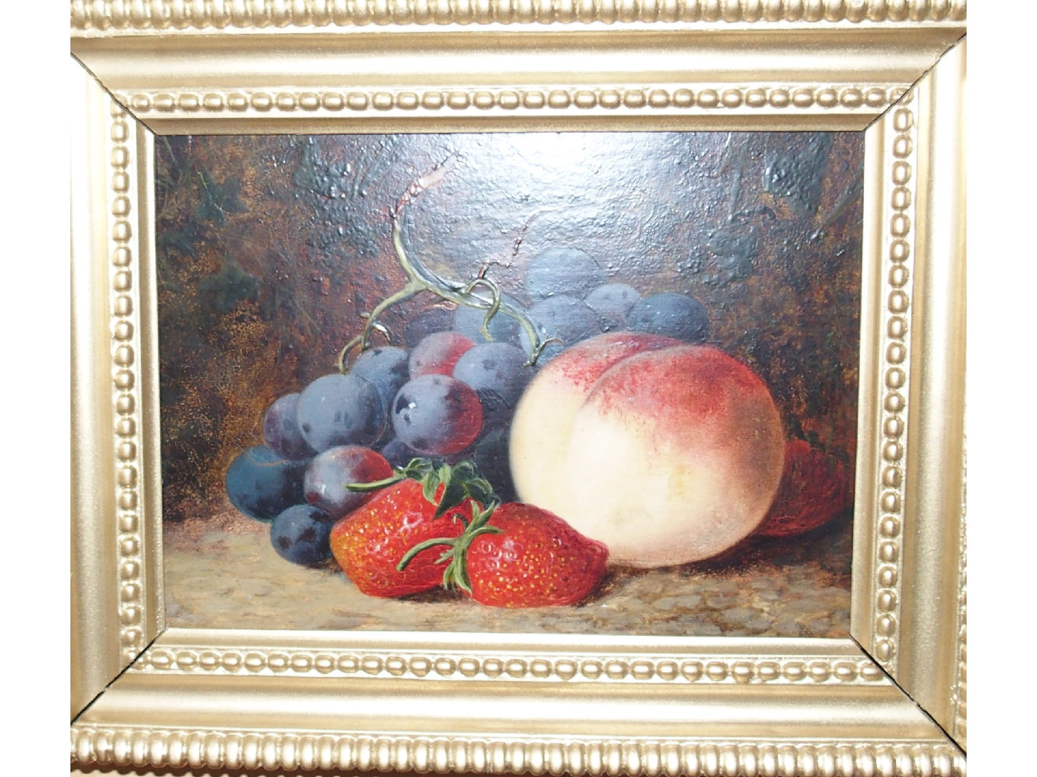 Appraisal: CONTINENTAL SCHOOL Still life of grapes peach and strawberries oil