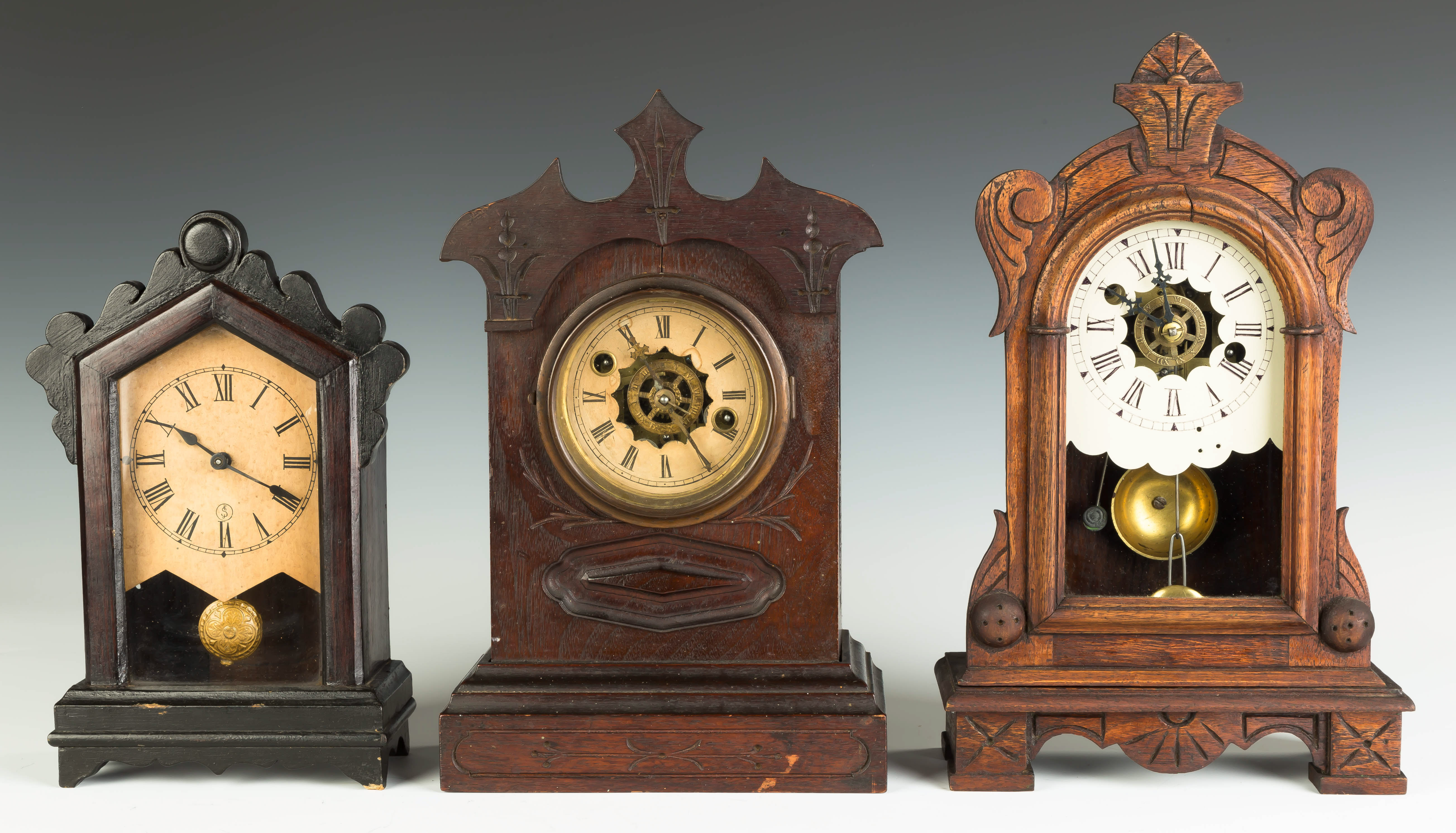 Appraisal: Three Victorian Cottage Clocks C R - walnut cases