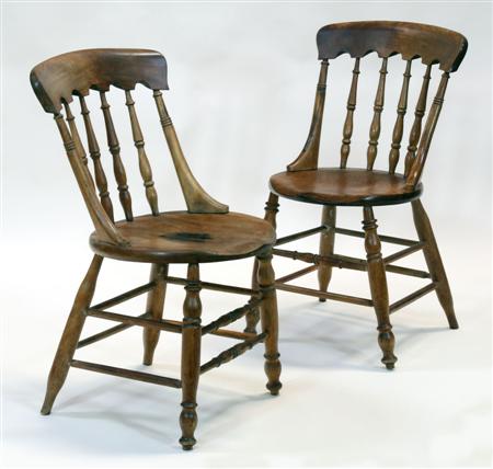 Appraisal: A set of six late Victorian birch spindle back chairs