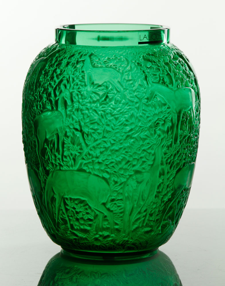 Appraisal: - Lalique Biches Vase Lalique Biches vase green glass h