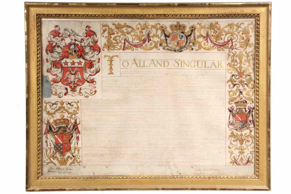 Appraisal: GRANT OF ARMS SIGNED BY SIR JOHN VANBRUGH - English