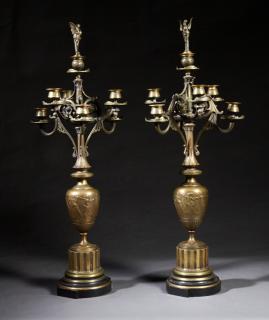 Appraisal: Pair of French Patinated Bronze Seven Light Candel Pair of