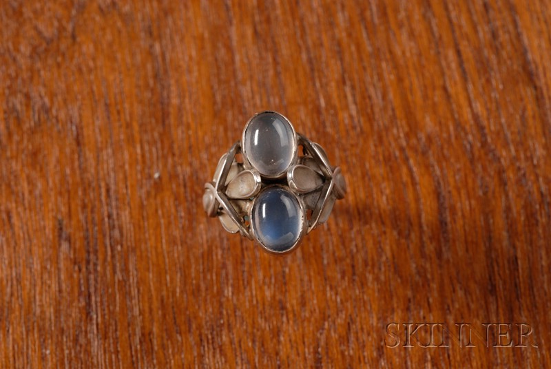 Appraisal: Georg Jensen Ring Sterling silver and moonstone Denmark - Two