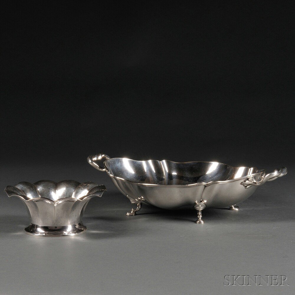 Appraisal: Two German Silver Items th century a small lobed bowl